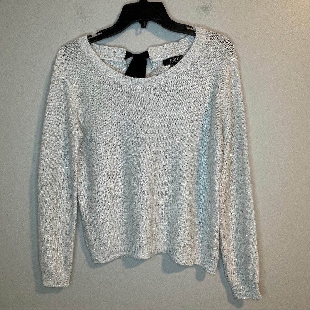 a.n.a Silver Sequin Sparkle Crew Neck Sweater